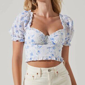 FERONIA FLORAL EYELET PUFF SLEEVE TOP